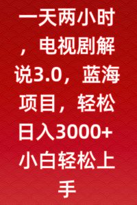 一天两小时，电视剧解说3.0，蓝海项目，轻松日入3000+小白轻松上手【揭秘】-6688资源库