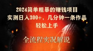 2024简单粗暴的赚钱项目，实测日入300+，几分钟一条作品，轻松上手【揭秘】-6688资源库