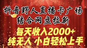 每天收入2000+,抖音野人直播卡广场,结合网盘拉新,纯无人,小白轻松上手【揭秘】-6688资源库
