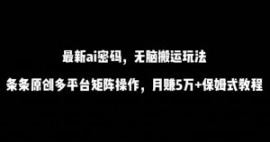 最新ai流量密码，傻瓜式搬运玩法，条条原创，多平台矩阵操作，月赚5万+保姆式教程【揭秘】-6688资源库