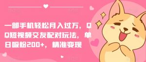一部手机轻松月入过万，QQ短视频交友配对玩法，单日吸粉200+，精准变现【揭秘】-6688资源库