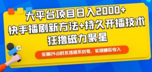 大平台项目日入2000+，快手播剧新方法+持久开播技术，狂撸磁力聚星【揭秘】-6688资源库