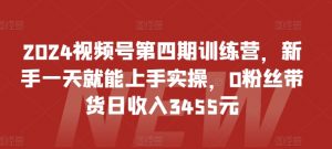 2024视频号第四期训练营，新手一天就能上手实操，0粉丝带货日收入3455元-6688资源库