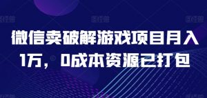 微信卖破解游戏项目月入1万，0成本资源已打包【揭秘】-6688资源库