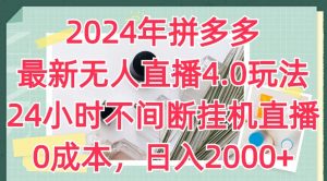 2024年拼多多最新无人直播4.0玩法，24小时不间断挂机直播，0成本，日入2k【揭秘】-6688资源库