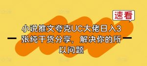 小说推文夸克UC大佬日入3张纯干货分享，解决你的所以问题-6688资源库