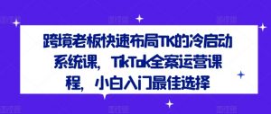跨境老板快速布局TK的冷启动系统课,TikTok全案运营课程,小白入门最佳选择-6688资源库