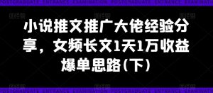 小说推文推广大佬经验分享，女频长文1天1万收益爆单思路(下)-6688资源库