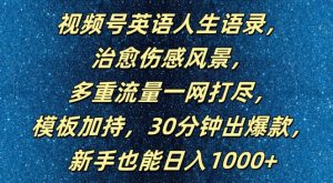 视频号英语人生语录，多重流量一网打尽，模板加持，30分钟出爆款，新手也能日入1000+【揭秘】-6688资源库
