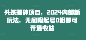 头条搬砖项目，2024内部新玩法，无风险起号0粉即可开通收益-6688资源库