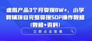 虚拟产品3个月变现8W+，小学教辅项目完整变现SOP操作教程(教程+资料)-6688资源库
