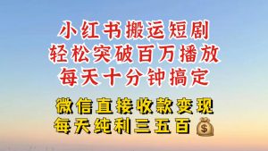 小红书搬运热门短剧，轻松爆流百万播放，每天引流几十人，搞个大几百块真的很简单-6688资源库