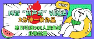 抖音葫芦式引流法，三分钟一条作品，单日引爆抖音500人精准创业粉丝群【揭秘】-6688资源库