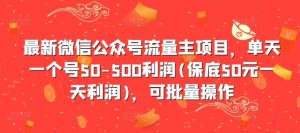 最新微信公众号流量主项目，单天一个号50-500利润(保底50元一天利润)，可批量操作-6688资源库