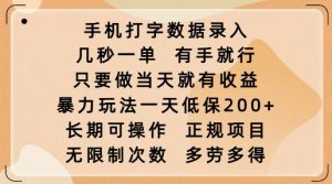 手机打字数据录入，几秒一单，有手就行，只要做当天就有收益，暴力玩法一天低保2张-6688资源库