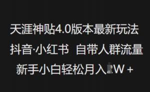 天涯神贴4.0版本最新玩法，抖音·小红书自带人群流量，新手小白轻松月入过W-6688资源库
