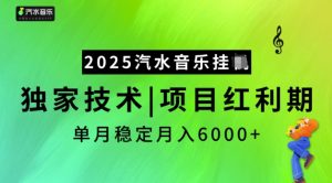2025汽水音乐挂JI，独家技术，项目红利期，稳定月入5k【揭秘】-6688资源库