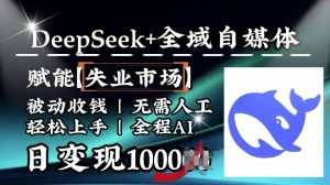 降维打击，Deepseek+全域自媒体，赋能失业市场，被动收钱，无需人工全程AI，日变现1k-6688资源库