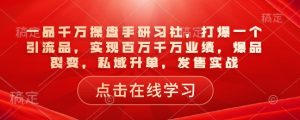 一品千万操盘手研习社，打爆一个引流品，实现百万千万业绩，爆品裂变，私域升单，发售实战-6688资源库
