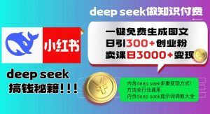 Deepseek一键免费生成小红书图文日引300+创业粉，日变现多张教程，方法全行业通用！-6688资源库
