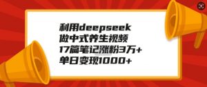 利用deepseek做中式养生视频，17篇笔记涨粉3万+，单日变现1k-6688资源库