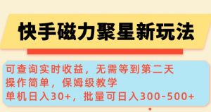 快手磁力新玩法，可查询实时收益，单机30+，批量可日入3到5张【揭秘】-6688资源库