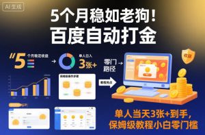 5个月稳如老狗！百度自动打金，单人当天3张+到手，保姆级教程小白零门槛【揭秘】-6688资源库