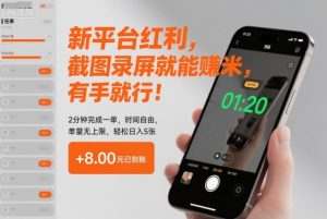 新平台红利,截图录屏就能賺米,有手就行!2分钟完成一单,时间自由,单量无上限,轻松日入5张【揭秘】-6688资源库