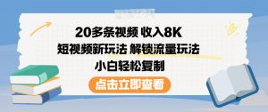 20多条视频收入8K，短视频新玩法，解锁流量玩法，小白轻松复制-6688资源库