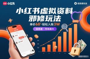 小红书虚拟资料邪修玩法，单价68，轻松入账3W，信息差玩法，市场庞大-6688资源库