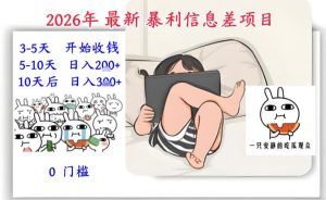 2026年最新暴利信息差项目:3-5天开始收米,10天后稳定3张,0门槛,每天两三个小时搞定-6688资源库