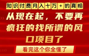 知识付费月入10个W的真相，做网创项目这一个就够了，不要再疯狂的找所谓的风口项目【揭秘】-6688资源库